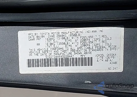 2004 Toyota Sequoia Sr5 V8 from USA, damaged, VIN 5TDZT34AX4S228447